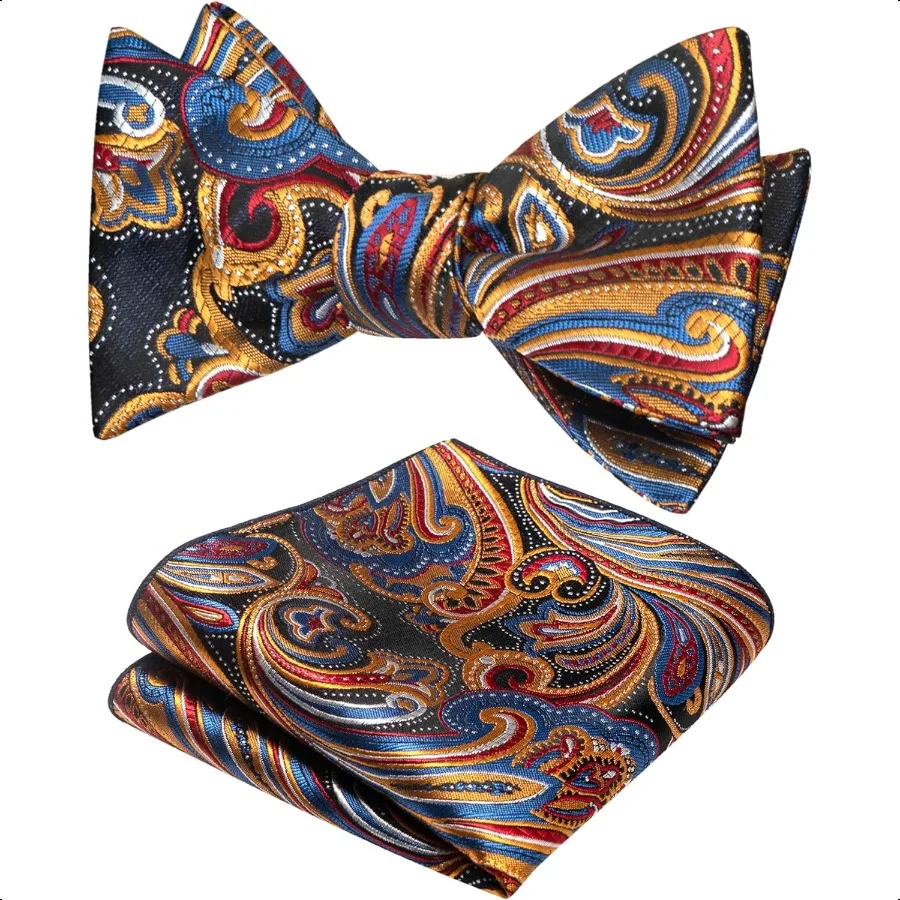 

Original Mens Bowtie Self Bow Tie and Pocket Square Set