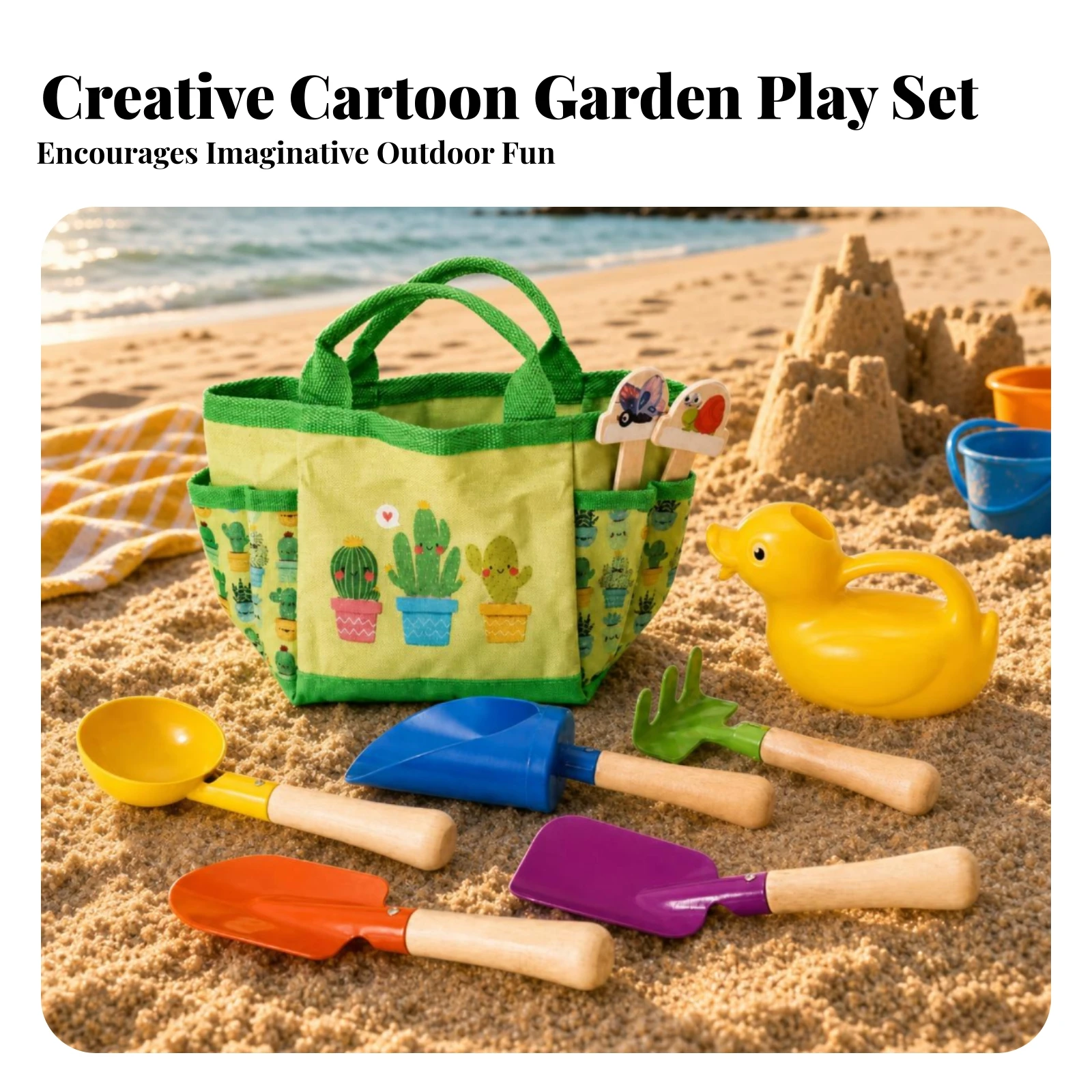 Beach Toy Set Beach Sand Toy Set Wooden Handle Duck-Shaped Easy to Carry Scoop and Rake Wooden Sand Tools for Outdoor