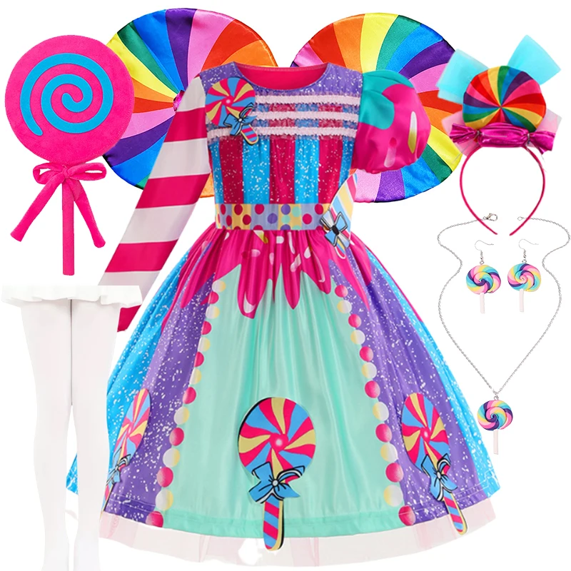 Rainbow Candy Lollipop Costume for Girls Purim Carnival Dress Sweet Girls Clothes Princess Festival Party Kids Fancy Costume 10T