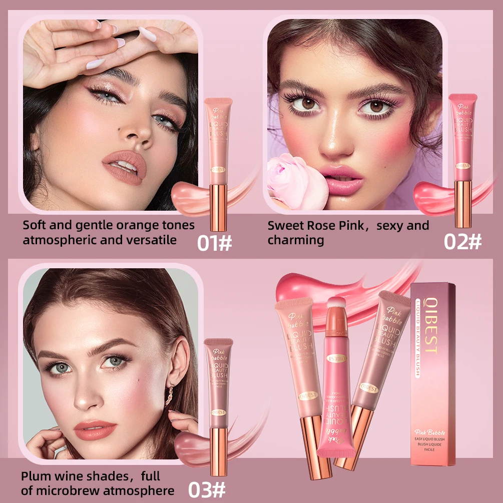 QIBEST Blush Stick Cream Blusher 3 Colors Blendable Waterproof Long-lasting Lip Cheek Eye Multi-use Stick Make-up for Women