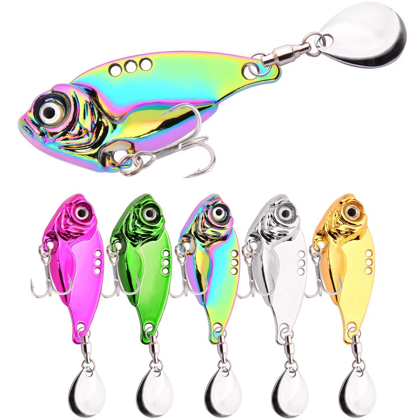 Señuelo giratorio de Metal con lentejuelas, cebo giratorio, VIB, 7g, 10g, 15g, 20g, cola giratoria, cuchara de vibración, Crankbait, aparejos de pesca de lubina