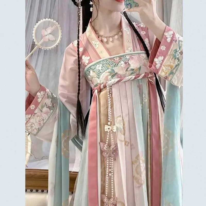 Sukienka Hanfu kobiety chiński tradycyjny przebranie na karnawał starożytna dynastia Tang Hanfu sukienka lato 3 szt. Zestawy Plus rozmiar XL