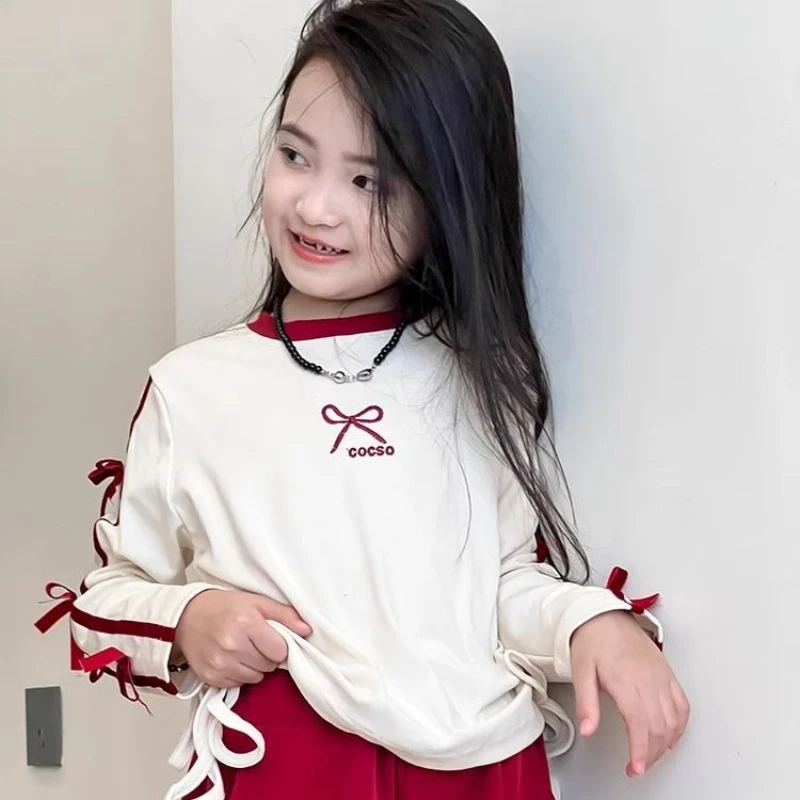 

Bow Thin Style Child Clothes 3 Years Kids T-shirts for Children Girl Korean Children's Clothing 2025 4 Girls From 7 8 10 12 Teen