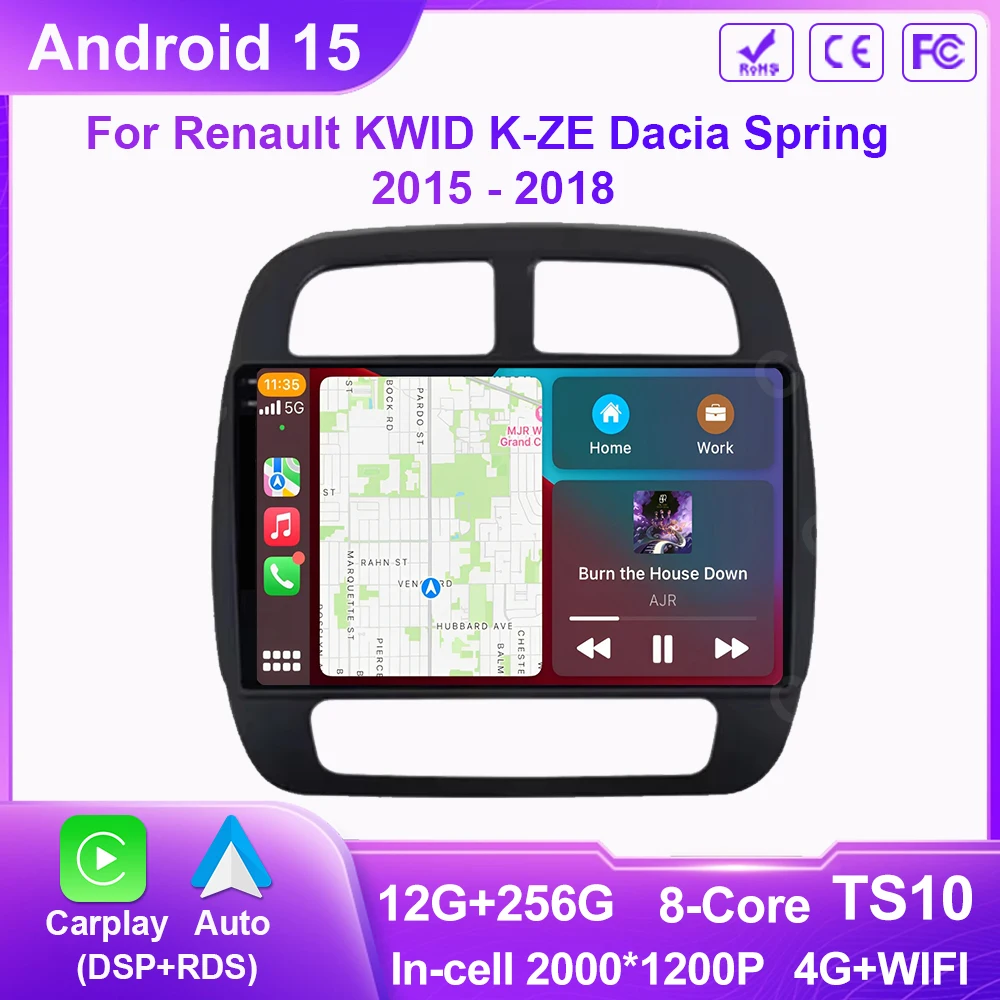 Android 15 Car Radio Multimedia Player For Renault KWID K-ZE Dacia Spring 2015 - 2018 2019 Auto Carplay Car Stereo DSP Ai voice