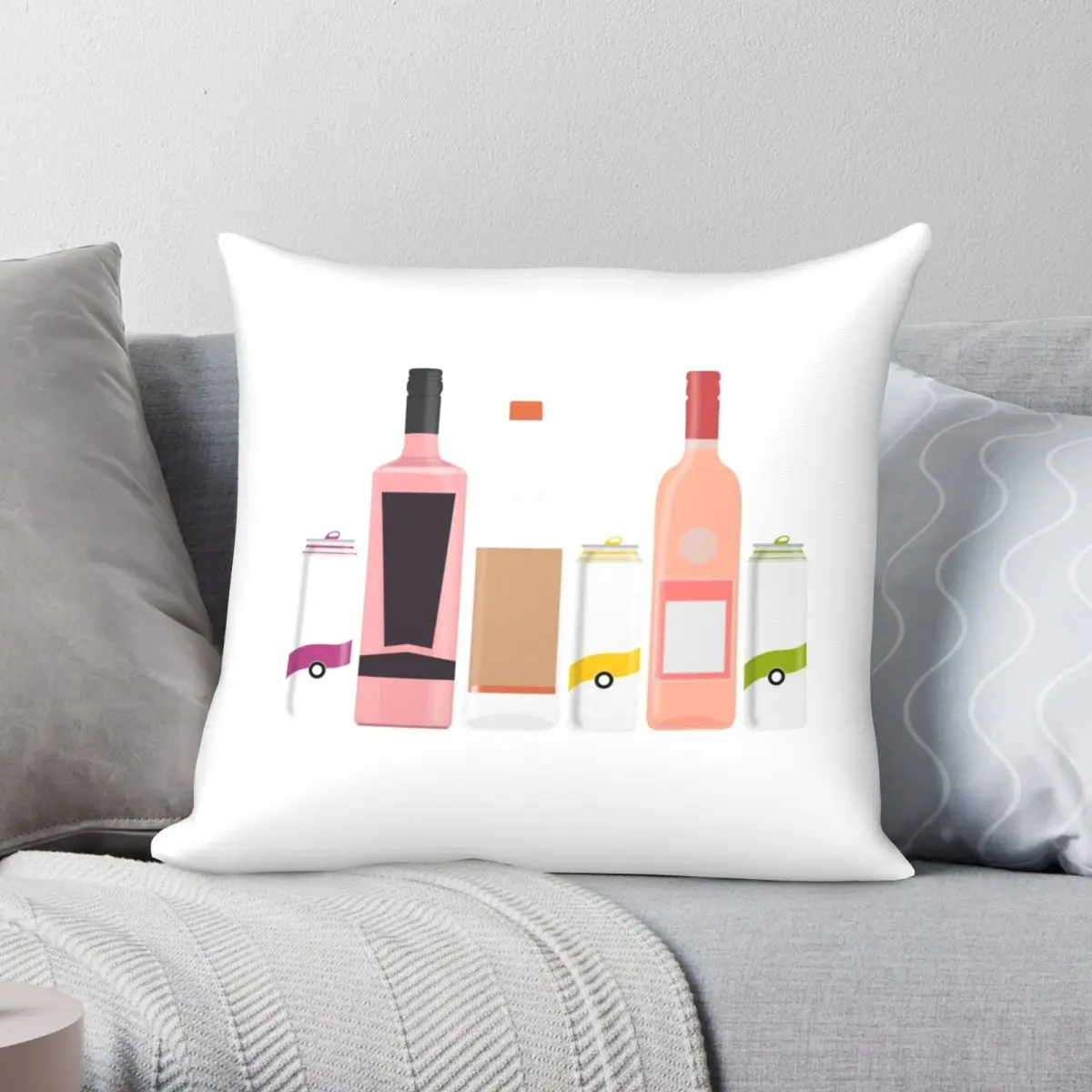 Alcohol Square Pillowcase Polyester Linen Velvet Pattern Zip Decor Pillow Case Sofa Seater Cushion Case