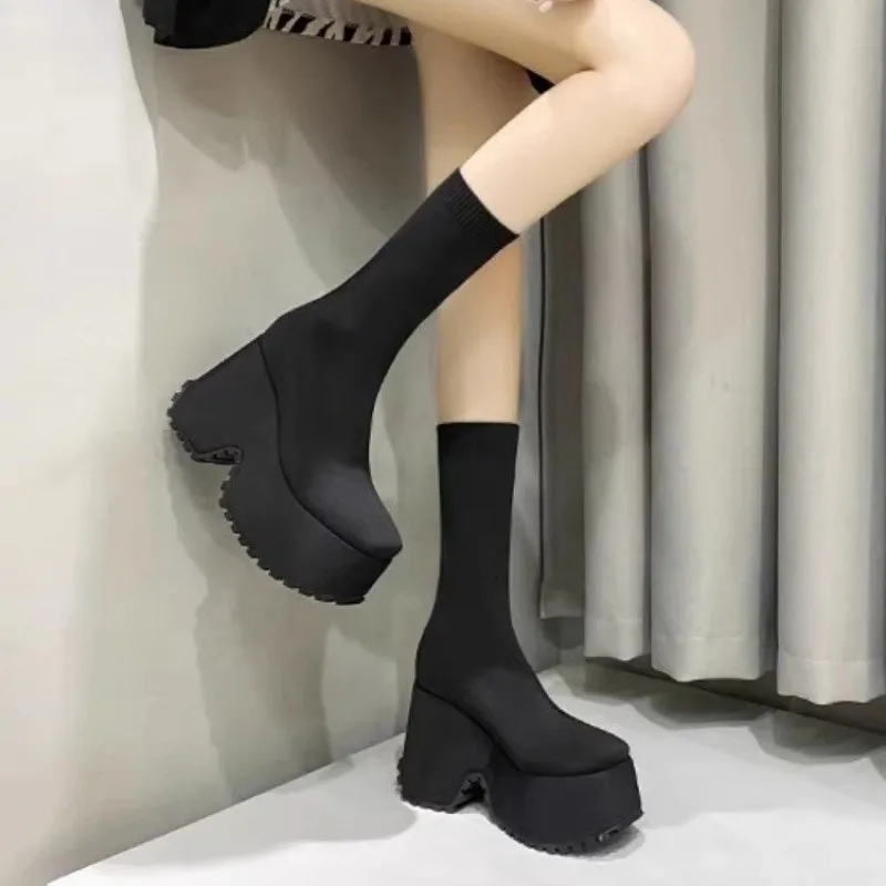 Ankle Super High Heels Chelsea Boots Women Shoes 2024 New Chunky Ladies Shoes Sexy Pumps Platform Goth Motorcycle Snow Boots