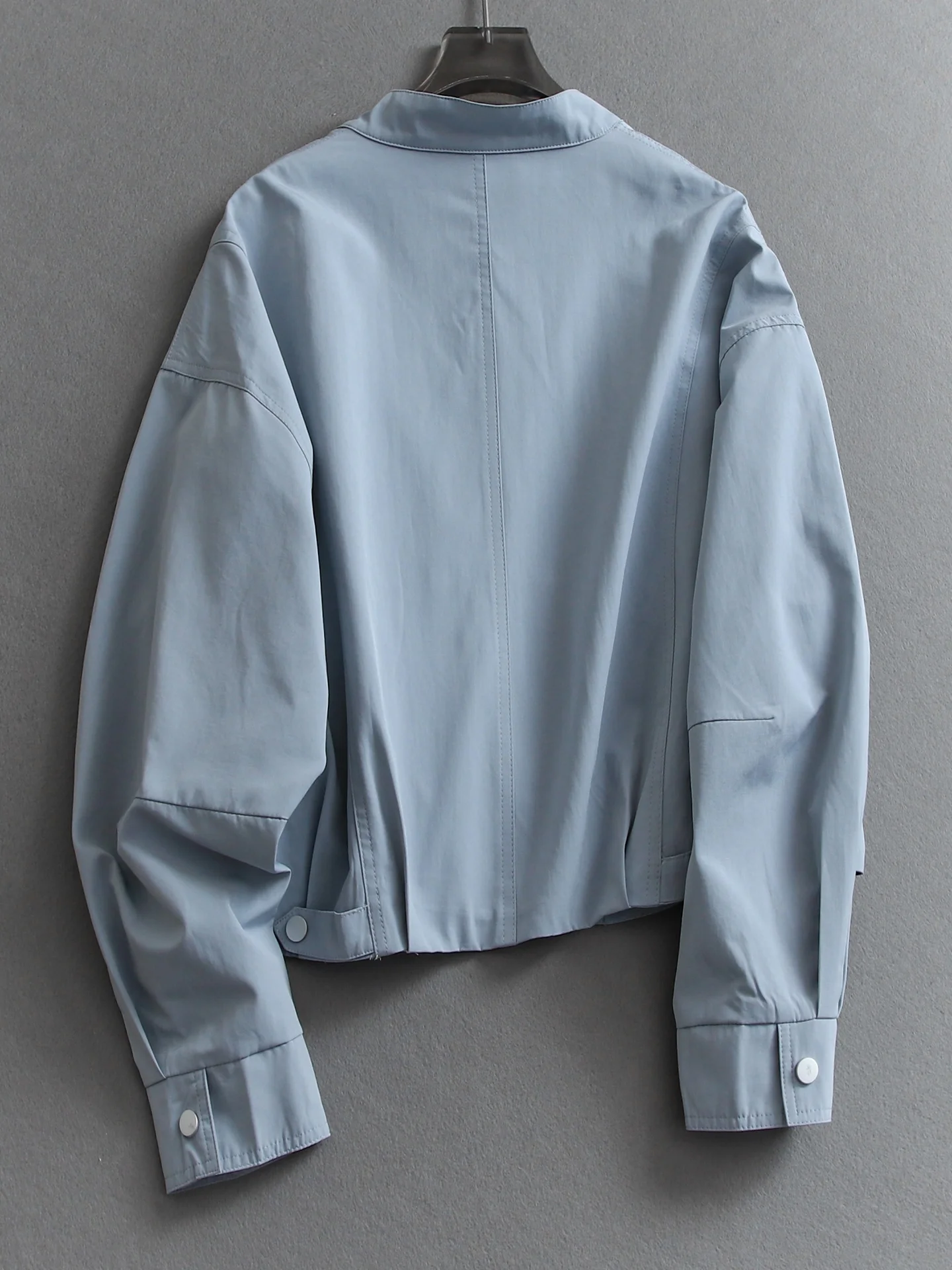 Blue Loose Fit Windproof Zipper Stand Collar Long Sleeve Women's Jacket Simple Style Spring New Arrival E190 Short Outerwear