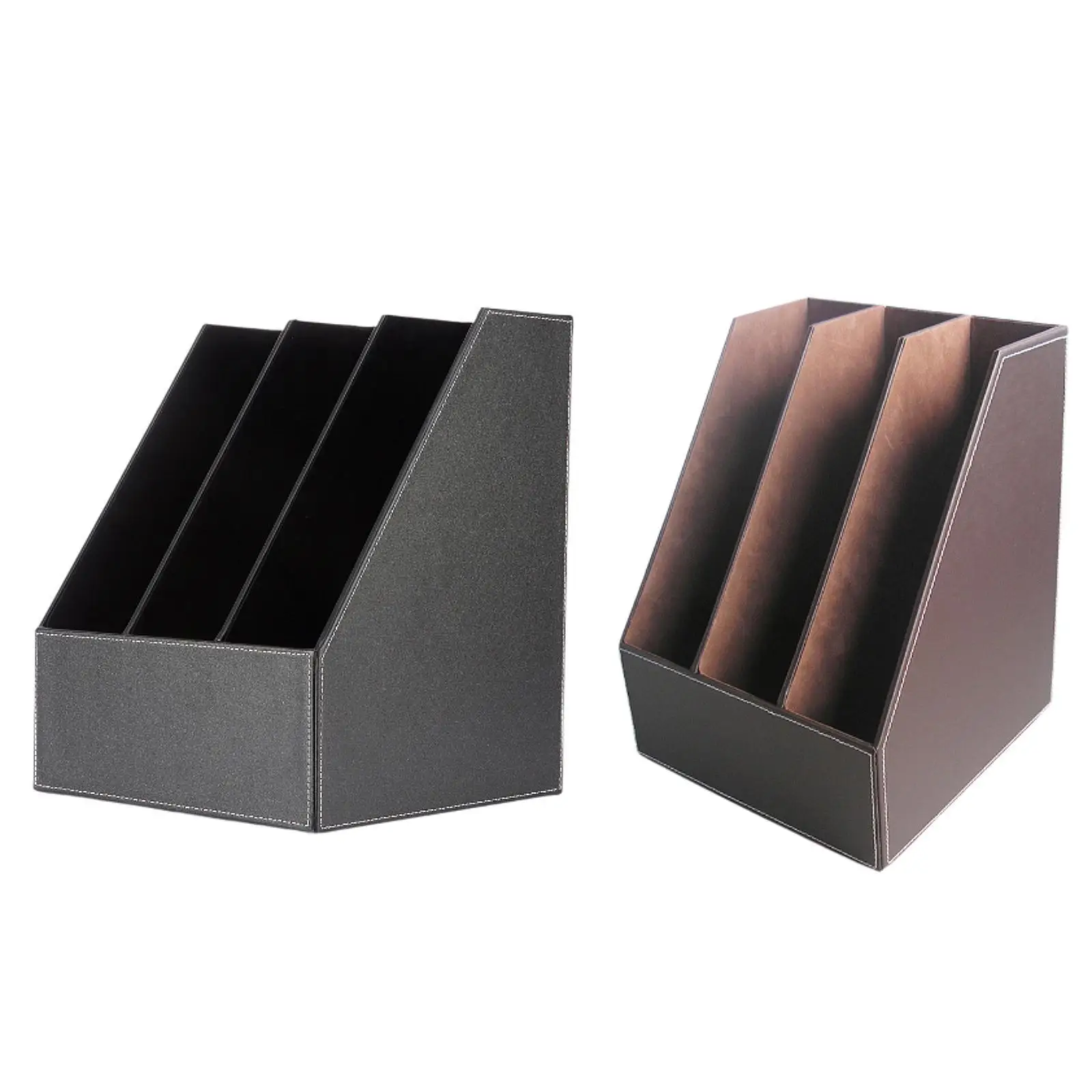 Desk File Organizer PU Leather 3 Grids Multipurpose File Shelf A4 Papers Storage Rack for Home Dorm Workspace Bedroom Farmhouse