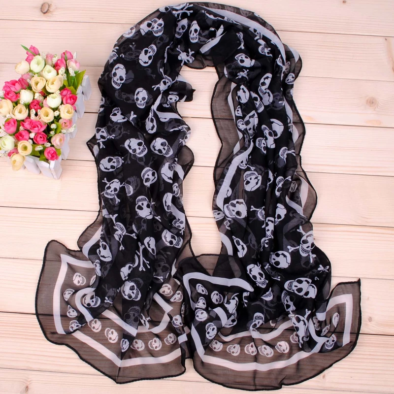 Classic Pirate Skull Long Chiffon Scarf Halloween Scarf Muslim Women Hijab Scarf Designer Luxury Bag Trending Products 2024