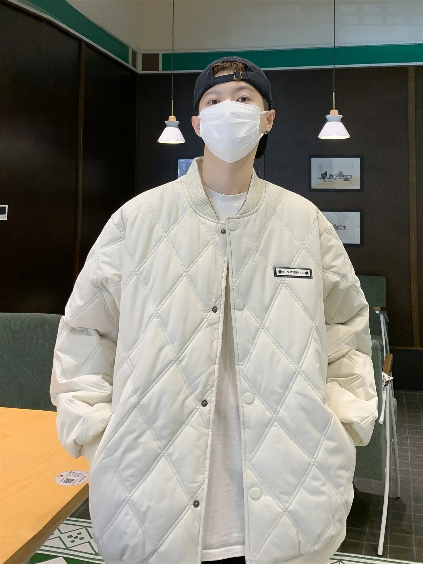 

Утепленная хлопковая бейсбольная куртка для мужчин в американском стиле, молодежная, повседневная, с воротником-бомбером, зимняя верхняя одежда