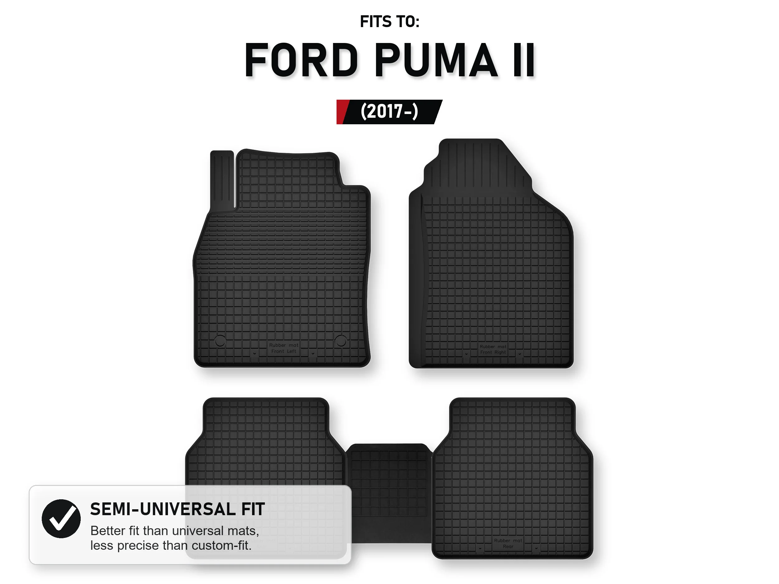 Rubberen matten, tray-type met tunnel voor: Ford Puma Ii 2017- 5 stuks