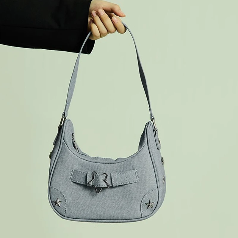 Vintage Lässige Niedliche Weiße Stern-Schultertasche Damen Umhängetaschen Leder-Reißverschlusstaschen Handtaschen für Frauen – Detail 5