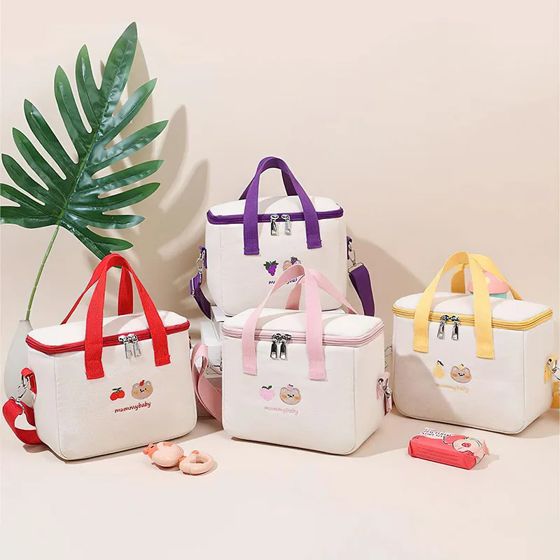 Women Cute Lunch Bag Girls Insulated Canvas Cooler Handbag Aluminium Foil Thermal Food Box Family School Picnic Dinner Container