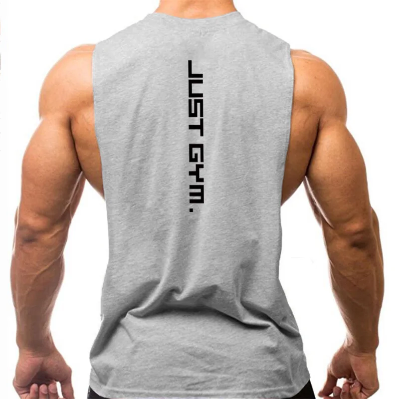 Gym Clothing Men Sides Cut Off T-shirts Dropped Armholes Tank Tops Workout Fitness Sleeveless Vest Outdoor Jogging Undershirt