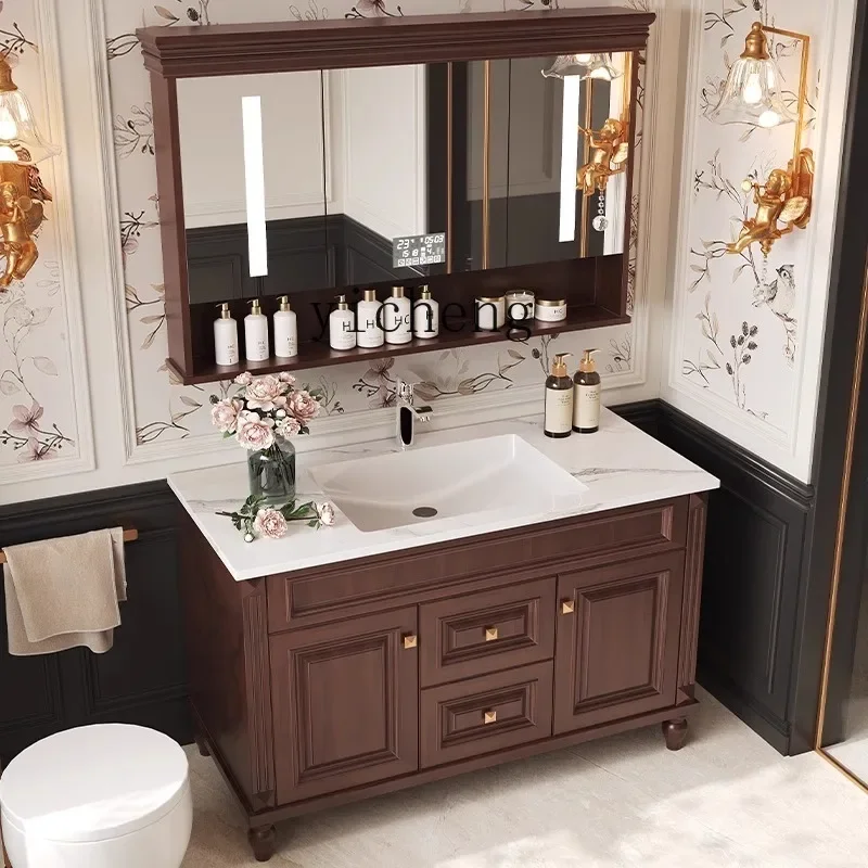 TQH Double Basin Bathroom Cabinet Combination Smart Oak Bathroom Cabinet Toilet Floor to Floor Wash Table Hand Washbasin