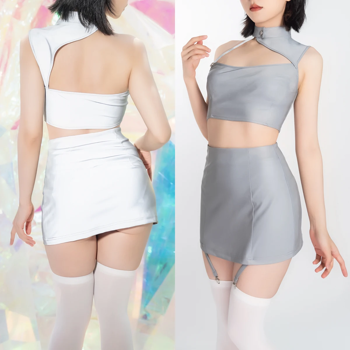 

Featurium[CW. Moonlight Halo]Reflective Fabric Vests Hip Skirt Leather Suits Cyber Style