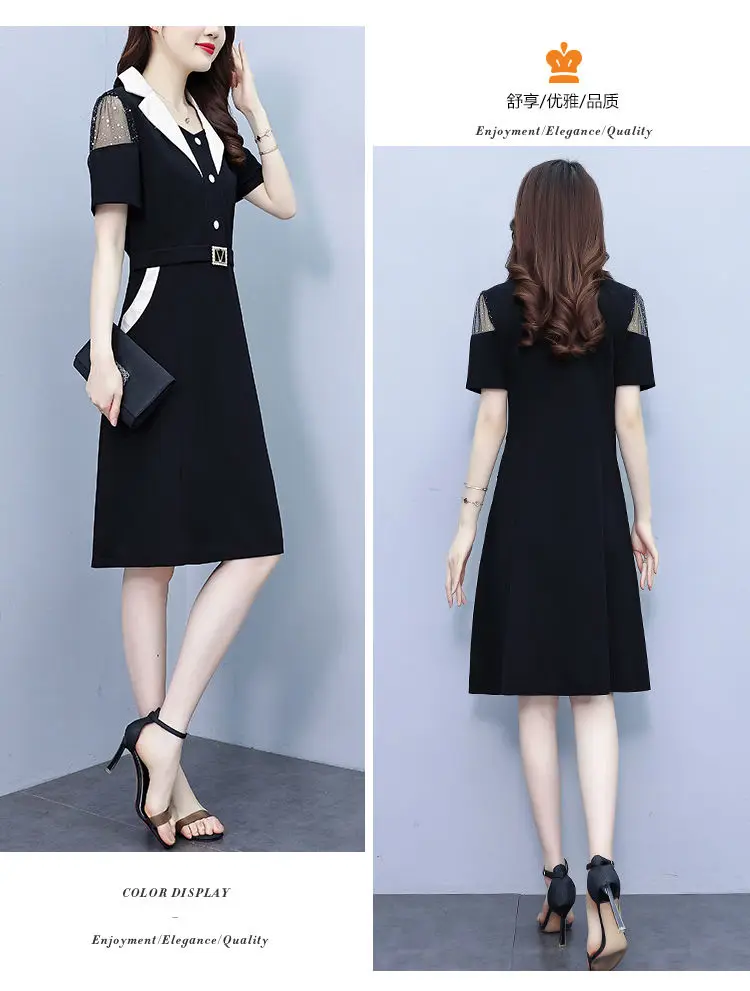 Short Sleeved Style Chubby Girl Plus Size Women's Clothing Covering Belly Show Off Thinness Mid Long Fashion Suit Collar Skirt image 4