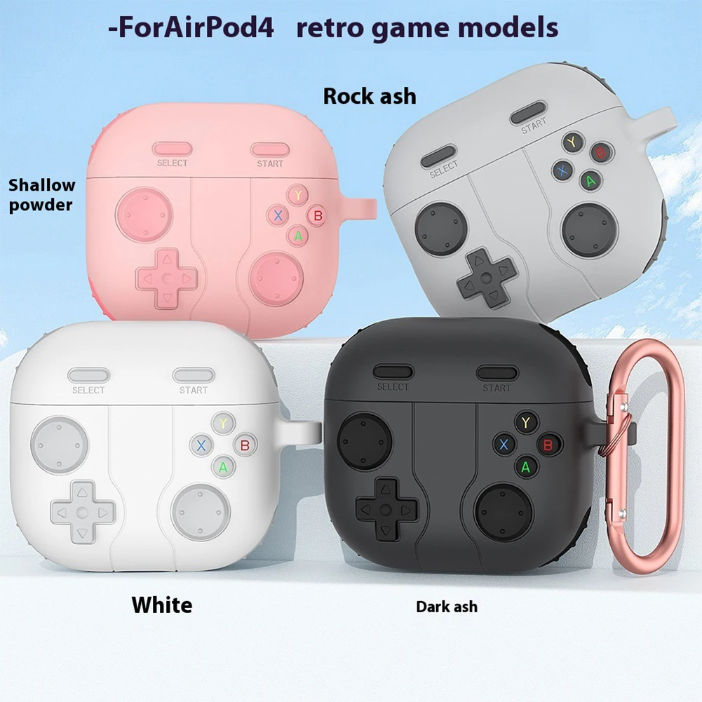 

Silicone Case For AirPods4 Case With Carabiner Game Console Design Wireless Earphone Protective Cover Anti-drop Earbuds Case