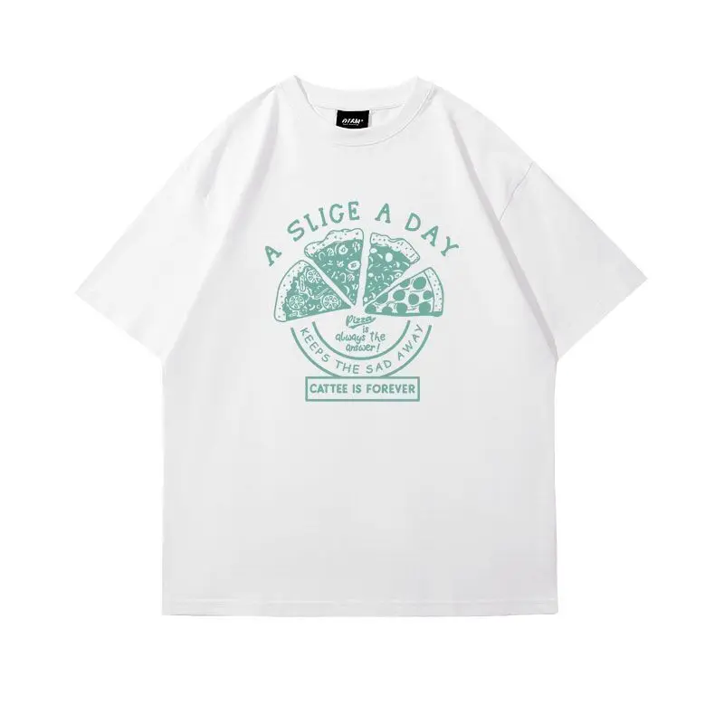 Camiseta En Coton Imprimé Pizza Americicana Haut D'été Décontracté À Manches Courtes Et Col Rond Pour Hommes