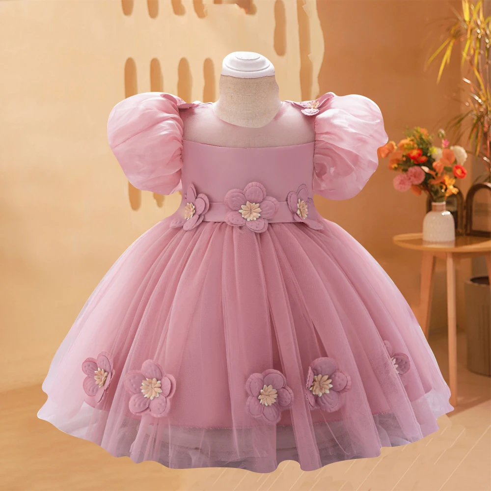 Wedding Bridesmaid Party Dresses For Girl Baby Floral Princess Gown Kids Fluffy Birthday Tutu Dress Toddler Daily Holiday Wear