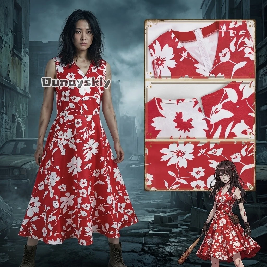 Female Zombie Cosplay Costume Outfit Halloween Horror Foral Dress Halloween Role Play Carnival Party