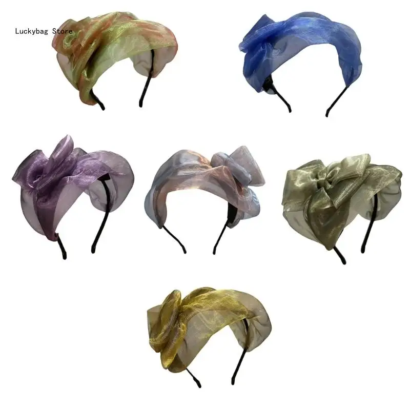 Elegant High Skull Hairband Mesh Bowtie Headband French Mesh Lace Hairhoop for Female Teaparty Hair Shaping Ornament