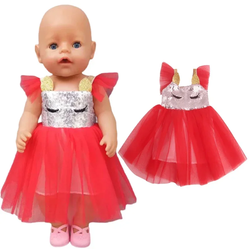 43 Cm New Born Baby Doll Clothes Elsa Princess Dress 18 Inch American Og Girl Doll Dress
