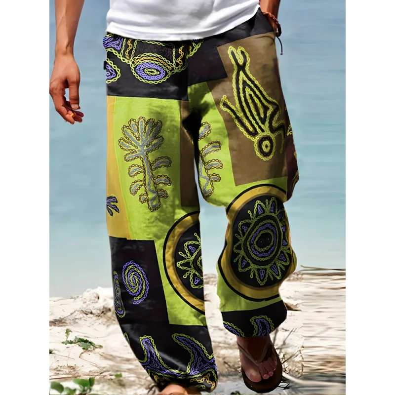 Casual Men'S Pants Color Blocking Geometric Print Pants With Drawstring Casual Comfy Trousers As Gift 2025 New Pants