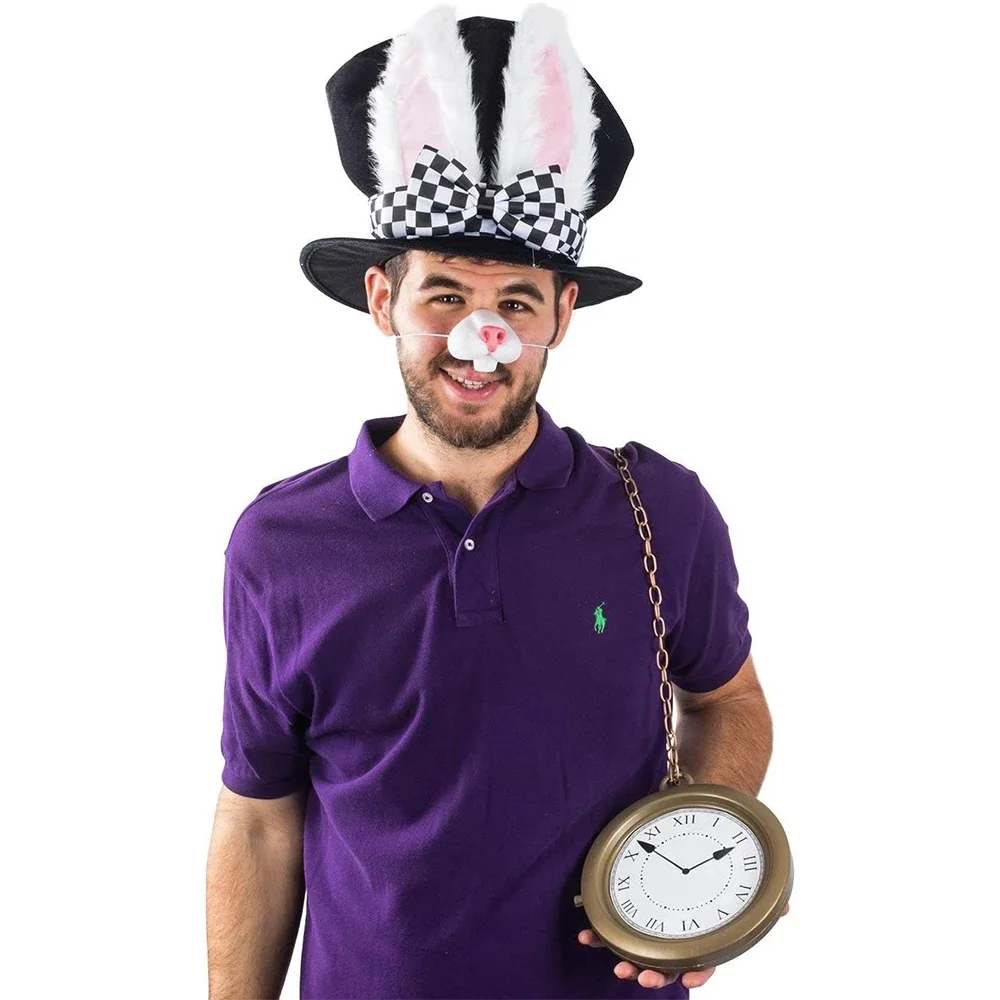 هالوين عيد الفصح الأبيض أرنب أفضل قبعة أليس تأثيري الأرنب الرامي الرجال النساء الساحر زي ملحق دعوى خرافة حفلة الشاي #3