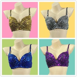 New Beads Sequins Top Bras for Women Sexy Belly Dance Costume Adjustable Bra Nightclub DJ Dancerwear Stage Performance Wear