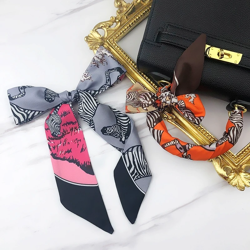 South Korea\'s Four Seasons Versatile Zebra Fine Horse Women\'s Twill Ribbon Scarf Travel Bag Handle Ribbon Hair Band Small Scarf