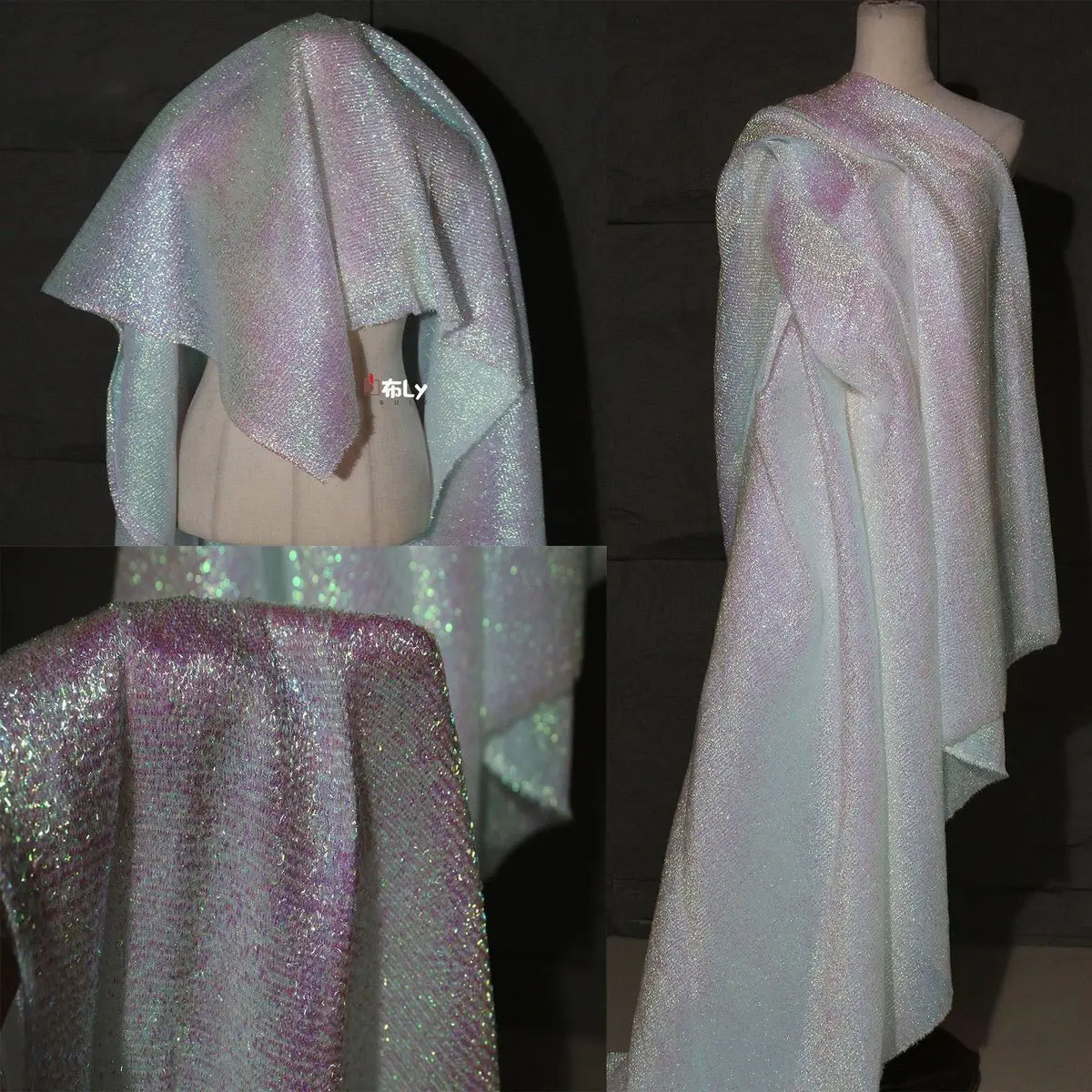 

Лазерная тканая симфония, синяя, красная, фиолетовая сетчатая пряжа, постепенная смена, дизайнерская ткань, сделай сам, сценическая модная текстура, флэш-ткань