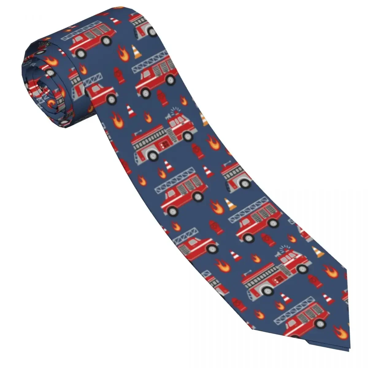 Mens Tie Classic Skinny Fire Trucks Cartoon Neckties Narrow Collar Slim Casual Tie Accessories Gift