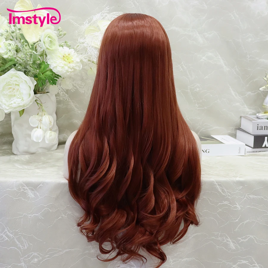 Imstyle Synthetic Lace Front Wig Ginger Lace Wigs For Women Cosplay Red Copper Long Natural Wavy Wig Heat Resistsant Fiber