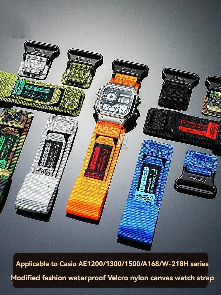 AE-1200WHD Modified canvas strap For Casio A158 A168 f91w A159/A169 AE1300 F105/F84 F-108/W-216H series Men's Nylon watchband