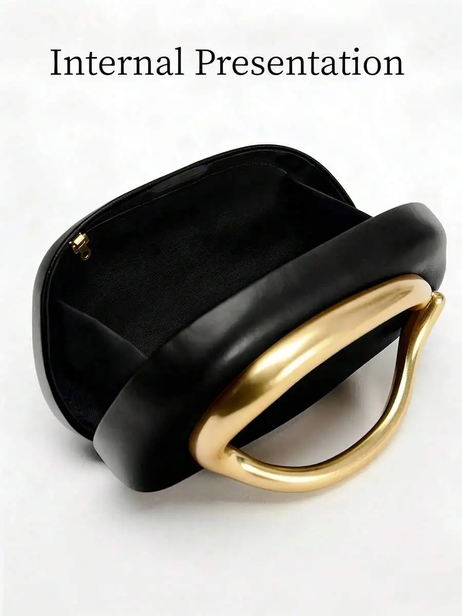 

Black PU Leather Clutch Bag For Women Elegant Evening Handbag With Gold Tone Handle