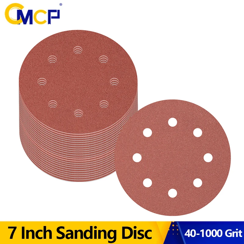 

CMCP 10Pcs 7 Inch Sanding Disc 8 Hole Hook and Loop 40-180 Grit Flocking Sandpaper For Grinder Random Orbital Sander Paper