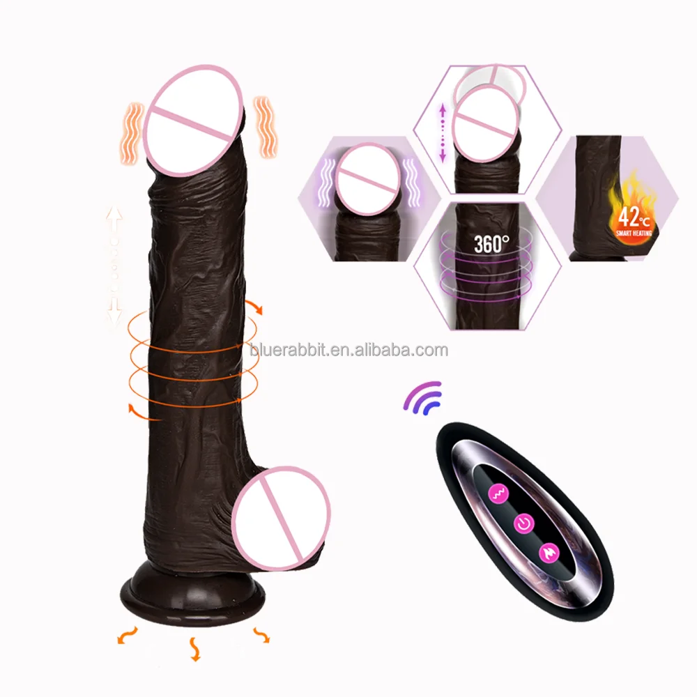 

4 in 1 Thrusting Dildos Vibrators Wholesale Rotating Dildos Lifelike Penis Dark Brown Heating Remote Control Sex Toys Dildos