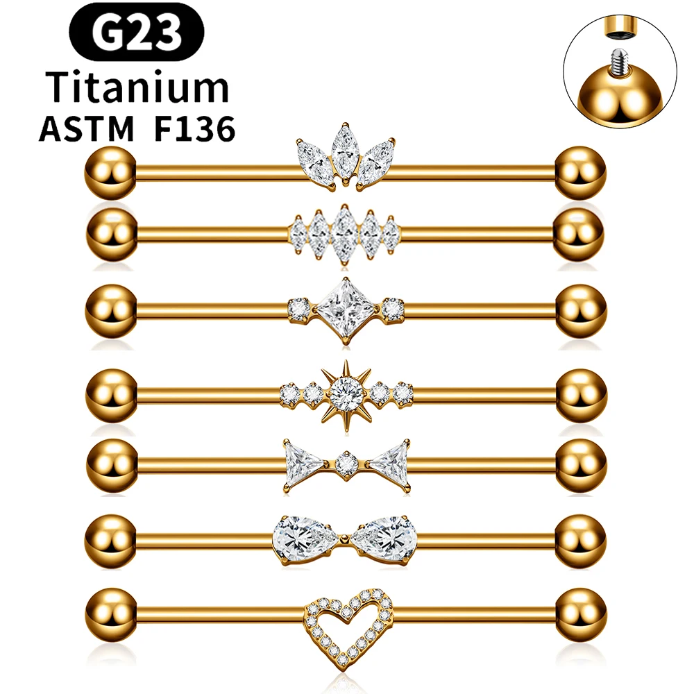 ASTM F136 Titanium Internal Thread Barbells Ring 14G CZ Straight Industrial Earring Cartilage Tragus Helix Body Piercing Jewelry