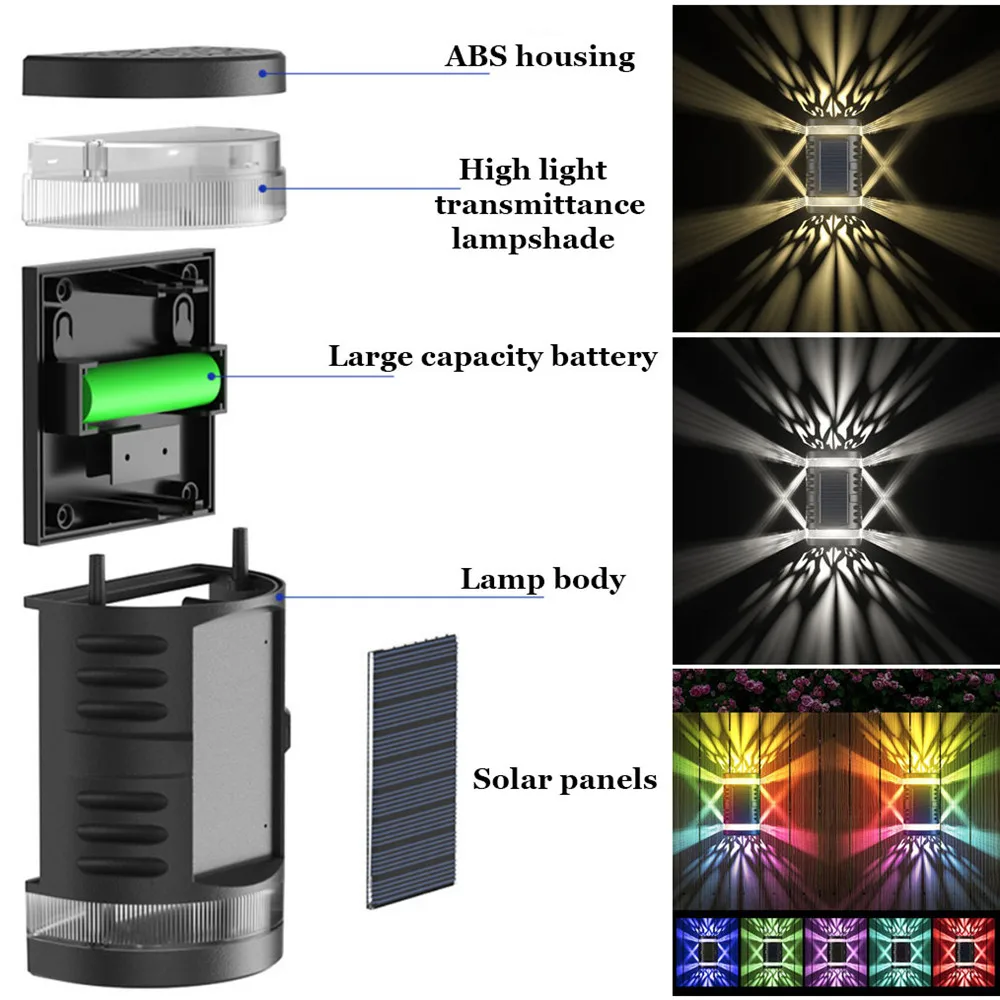 LED 태양 빛 야외 정원 벽 태양 램프 방수 LED 조명 램프 정원 야외 장식 파티오 계단 정원 울타리