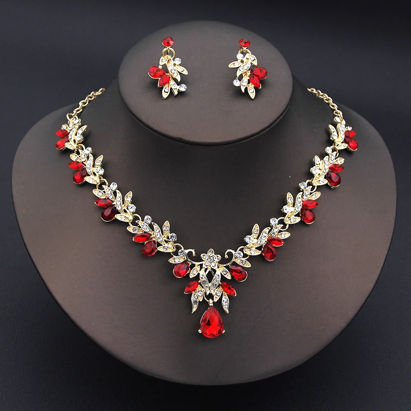 Elegant Fashion Necklace Sets for Women Dangle Earrings Princess Collar Two Piece Set Bride Jewelry Bridal Wedding Accessories