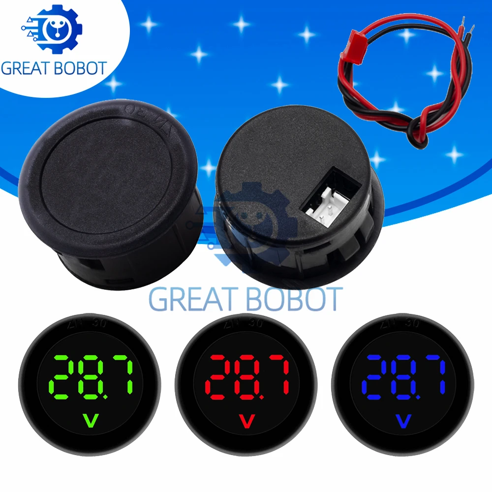 DC5-100V IP65 Waterproof Round LED Panel Meter Voltage Current Monitor Auto Mod Accessory