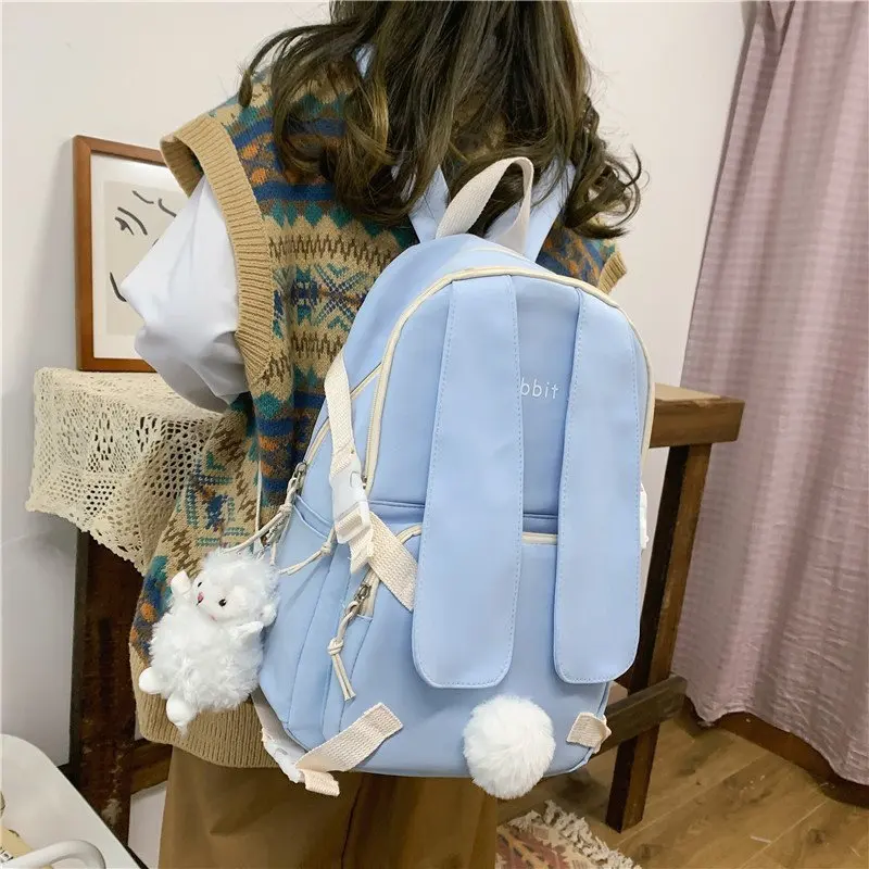 

School Backpacks for Women 2022 Trend Cartoon Cute Bunny Ears Bookbag Girl Fashion Preppy Style Anime Student Female Backpack