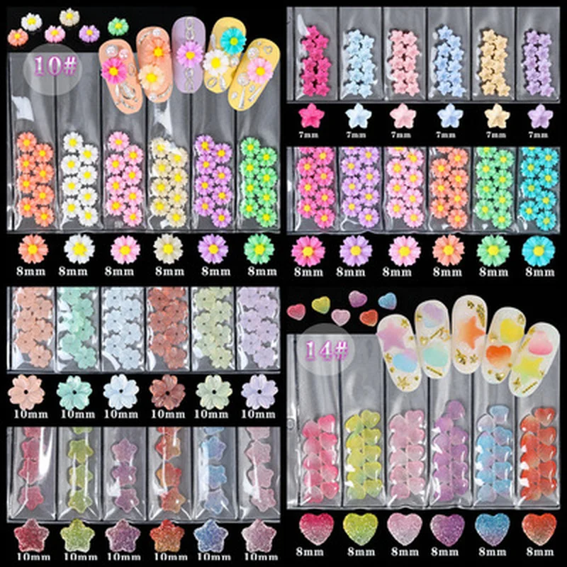 1 confezione di fiori di gelatina 3D cinque angoli Daisy Star Heart Gumdrop Arylic Nail Art strass gemme decorazioni Manicure consigli fai da te