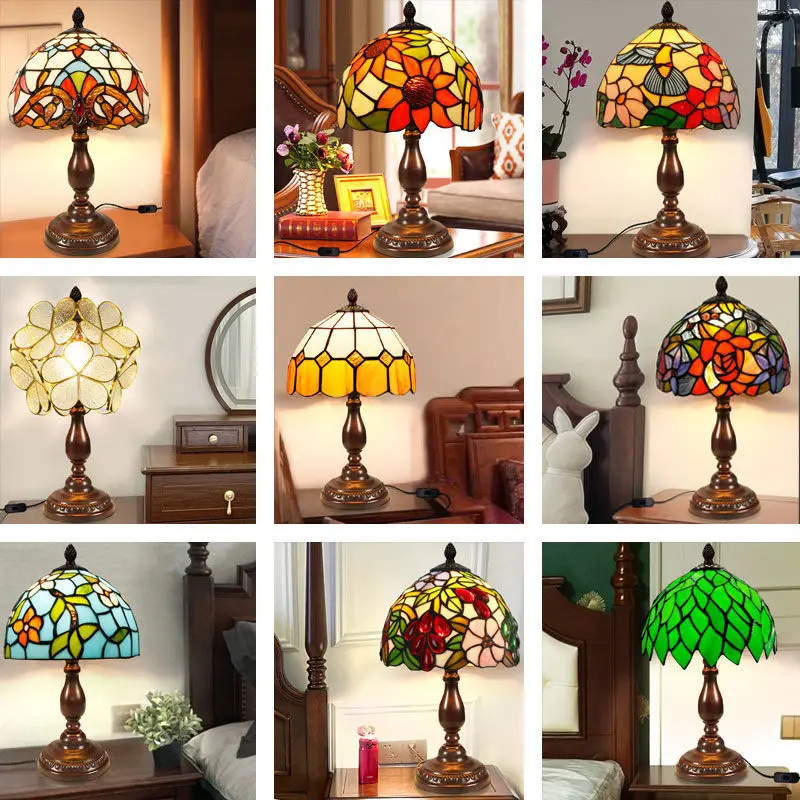 

Tiffany LED stained glass small table lamp bedroom bedside room living room hotel table lamps E27 110V 220V