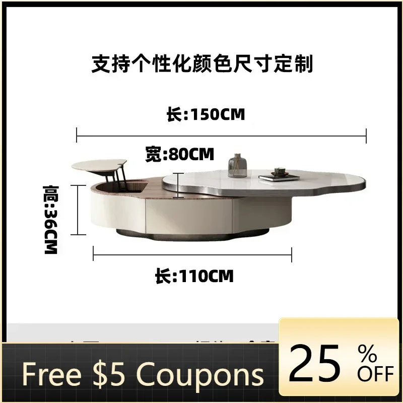 

DD Light Luxury Creative Living Room Cream Style Spinning Lift Multi-Functional Shaped Solid Wood Tea Table