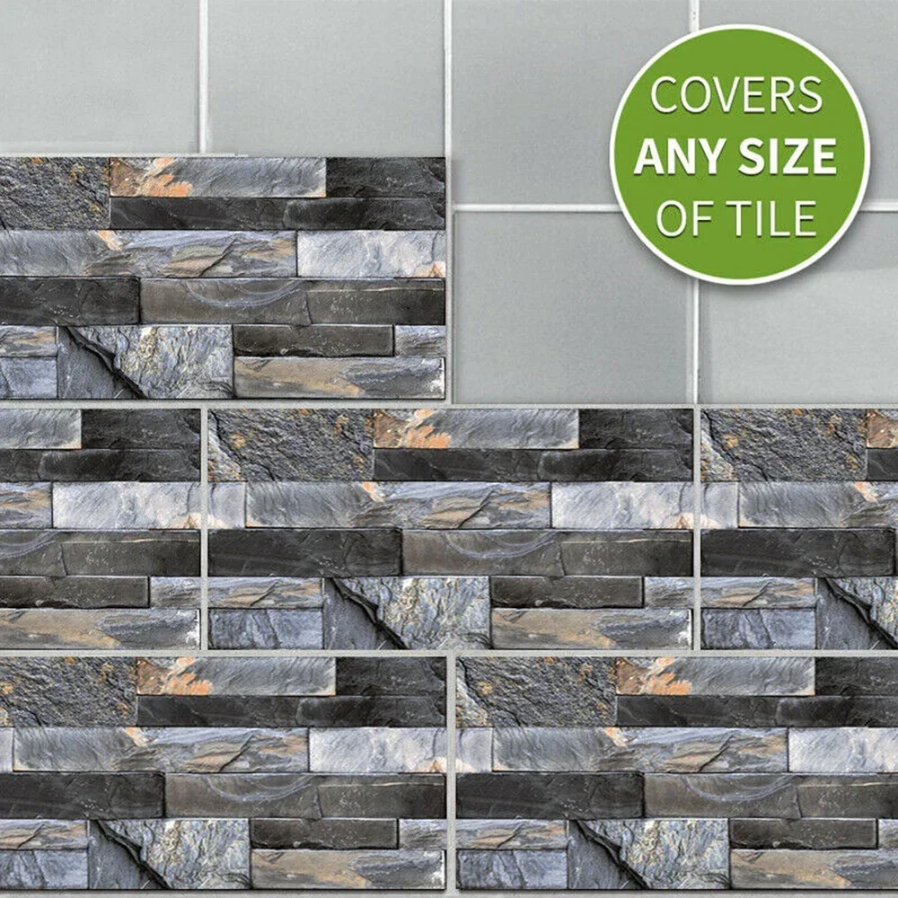 24pcs Grey Stone Urban Bricks Adhesive Bathroom Kitchen Wall Tile Stair Sticker Living Room Wallstickers Decoration