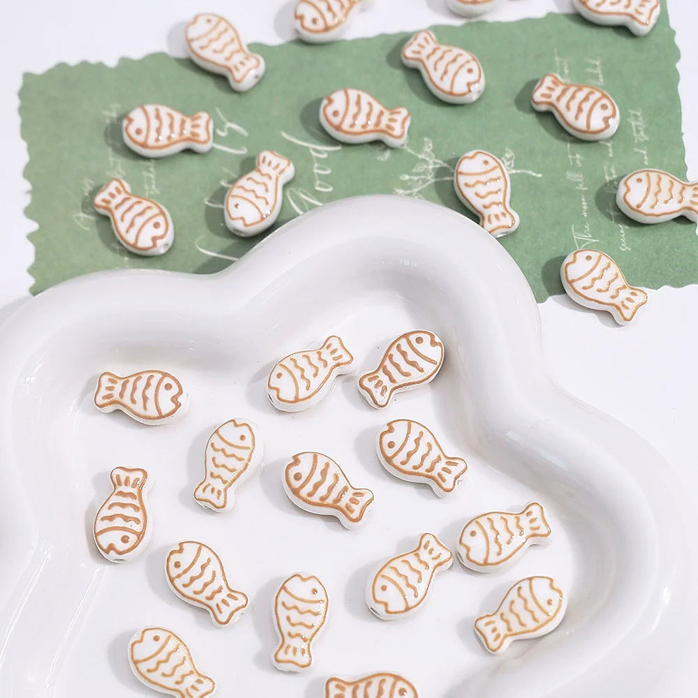 10pcs 19x12mm Stripes Fish Ceramic Beads For Jewelry Making Cute Drip-glazed Porcelain Bead DIY Bracelet Necklace Earring