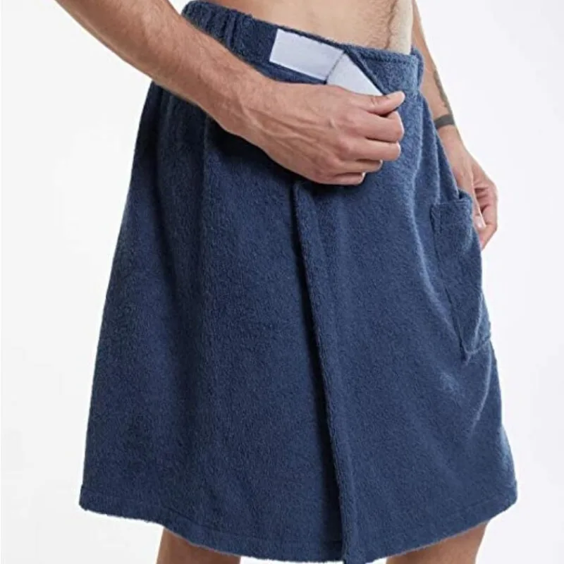 Mens Bath Towel Wrap with Pocket Velcro Waist Super Absorbent Shower Beach Towels Spa Wrap Skirt