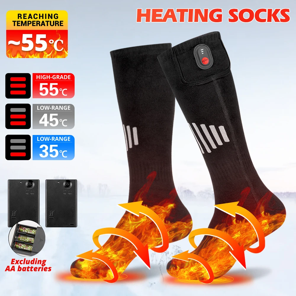 Chaussettes chauffantes électriques avec boîtier à batterie aste pour homme, anti-froid, chauffe-pieds métropolitain, camping en plein air, sports